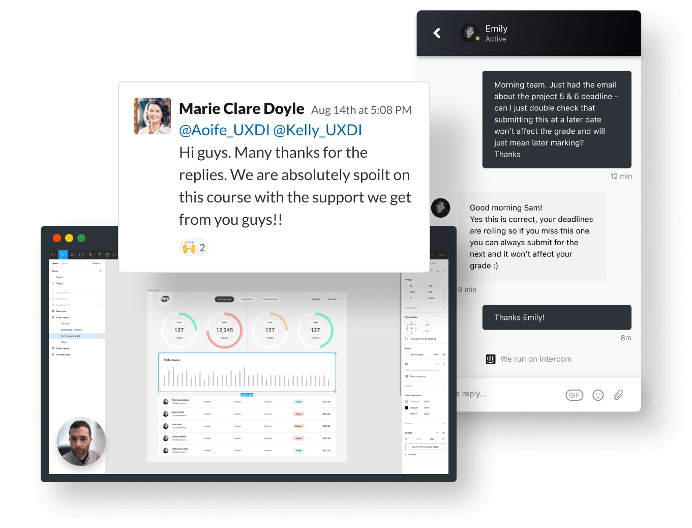 3 examples of our support team interacting with students